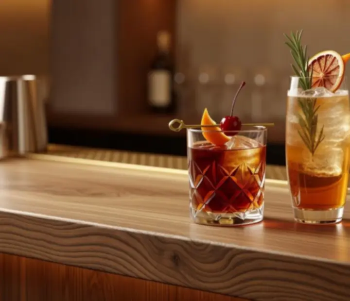 Artystyczne koktajle w bursztynowych odcieniach serwowane w eleganckim Amber Bar