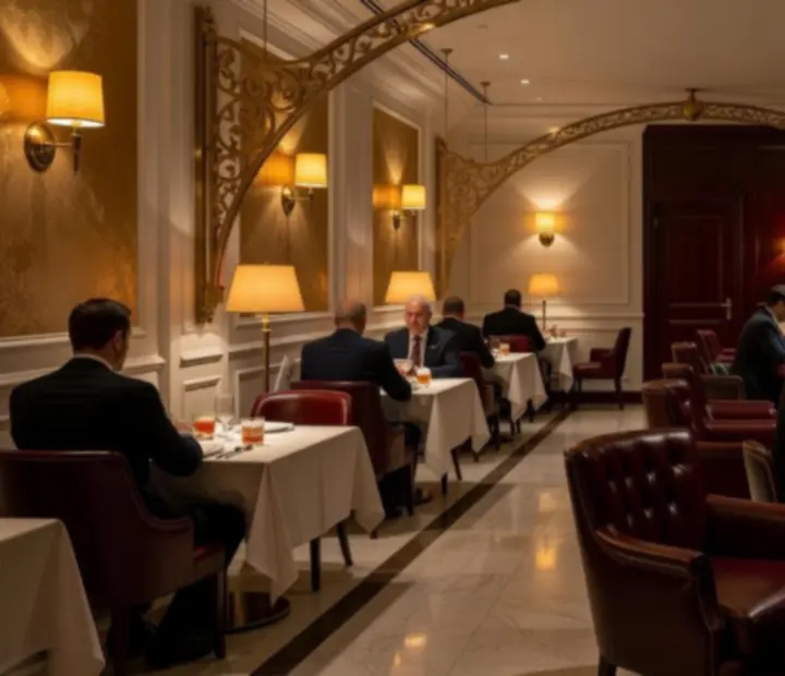 Wnętrze restauracji płynnie przechodzące w nastrojowy salon Casino Lounge.