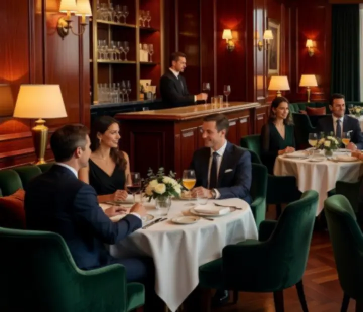 Elegancka kolacja firmowa w restauracji z widokiem na salon gier stołowych