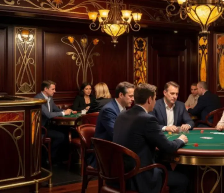 Nastrojowy stolik pokerowy w zielonym Casino Lounge Nalqu Rivo